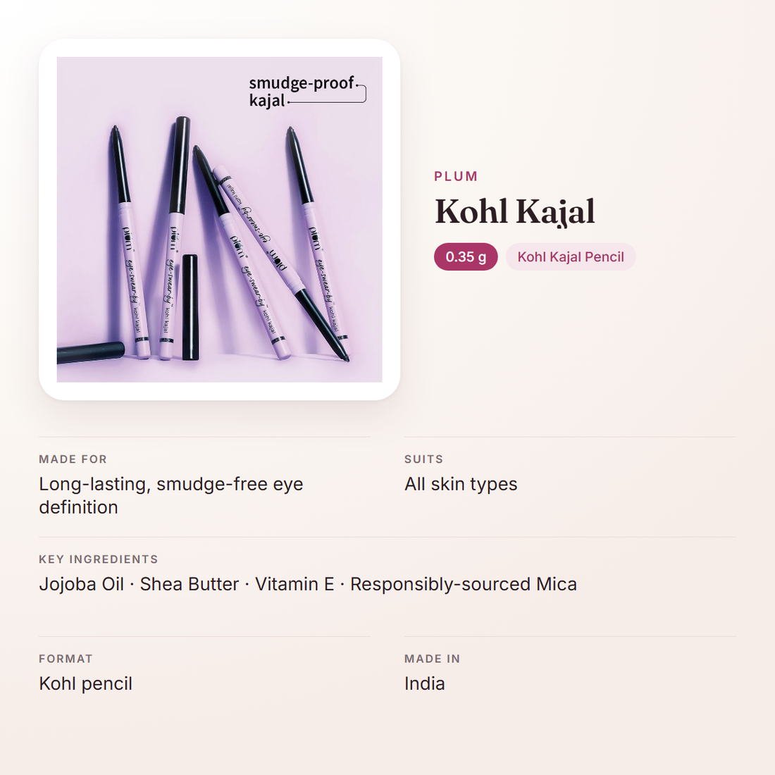 Plum Kohl Kajal (0.35 g) – at a glance: what it is for, who it suits and key ingredients