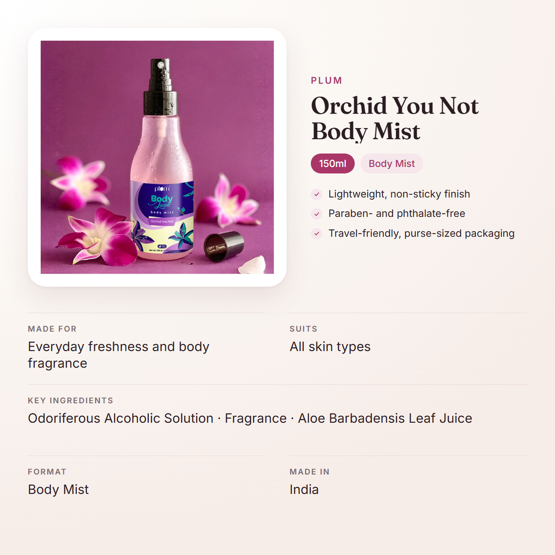 Plum Orchid You Not Body Mist (150ml) – at a glance: what it is for, who it suits and key ingredients