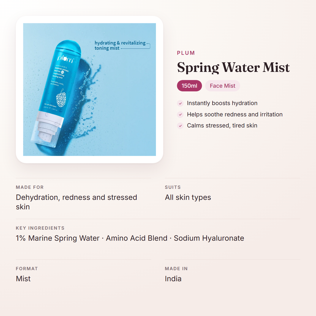 Plum Spring Water Mist (150ml) – at a glance: what it is for, who it suits and key ingredients
