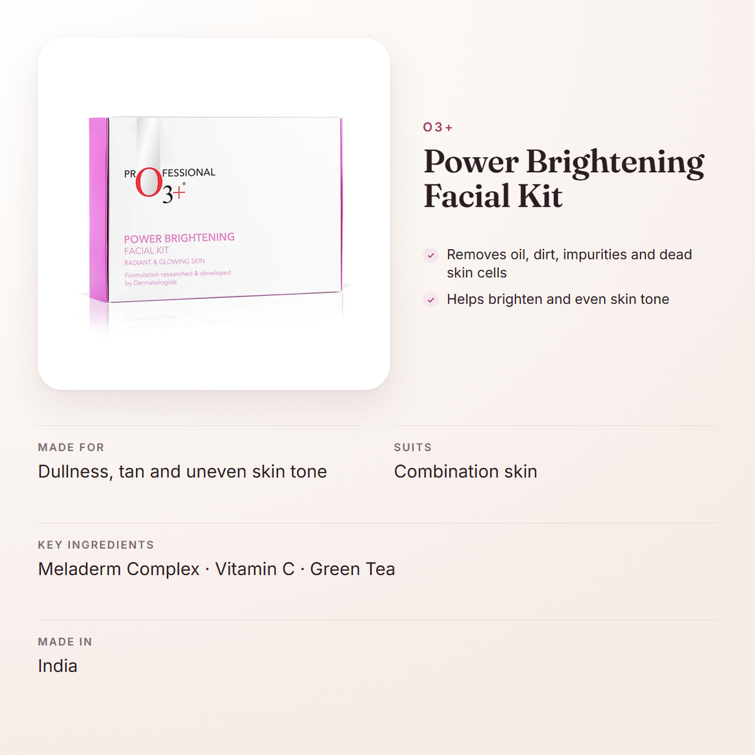 O3+ Power Brightening Facial Kit – at a glance: what it is for, who it suits and key ingredients