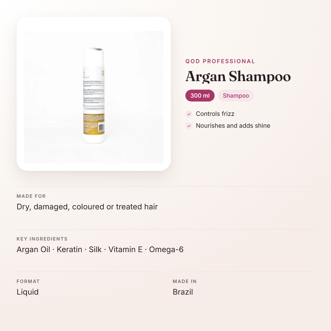 QOD Professional Argan Shampoo (300 ml) – at a glance: what it is for, who it suits and key ingredients