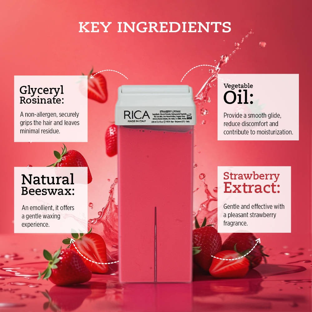 Rica Strawberry Liposoluble Wax Refill (Roll-On Cartridge) (100 ml) – image 3
