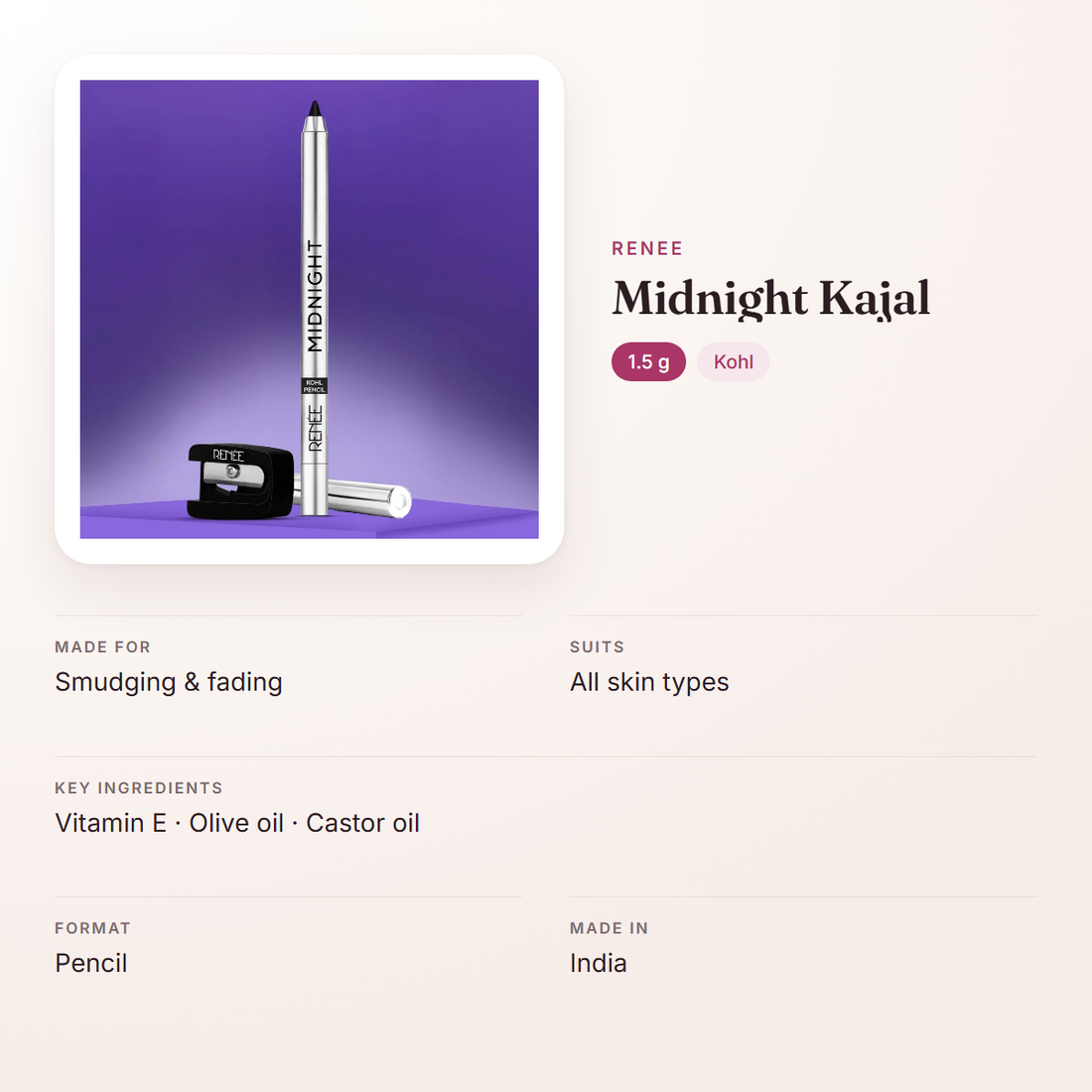 RENEE Midnight Kajal (1.5 g) – at a glance: what it is for, who it suits and key ingredients