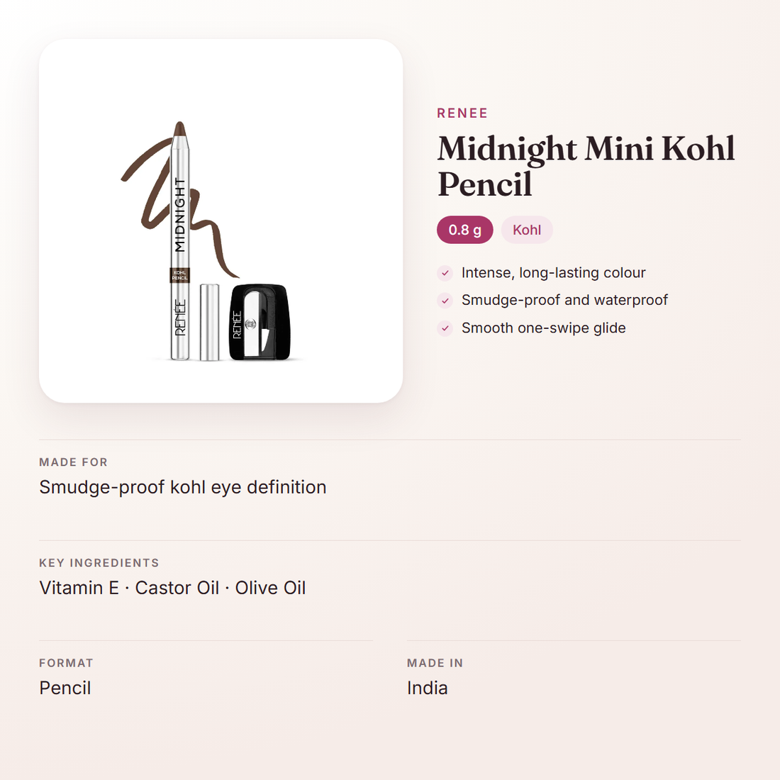 RENEE Midnight Mini Kohl Pencil (0.8 g) – at a glance: what it is for, who it suits and key ingredients