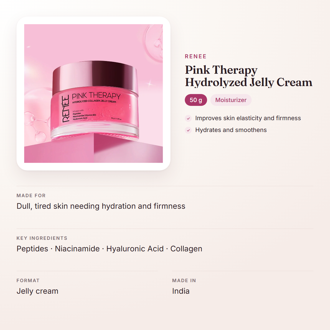 RENEE Pink Therapy Hydrolyzed Jelly Cream (50 g) – at a glance: what it is for, who it suits and key ingredients