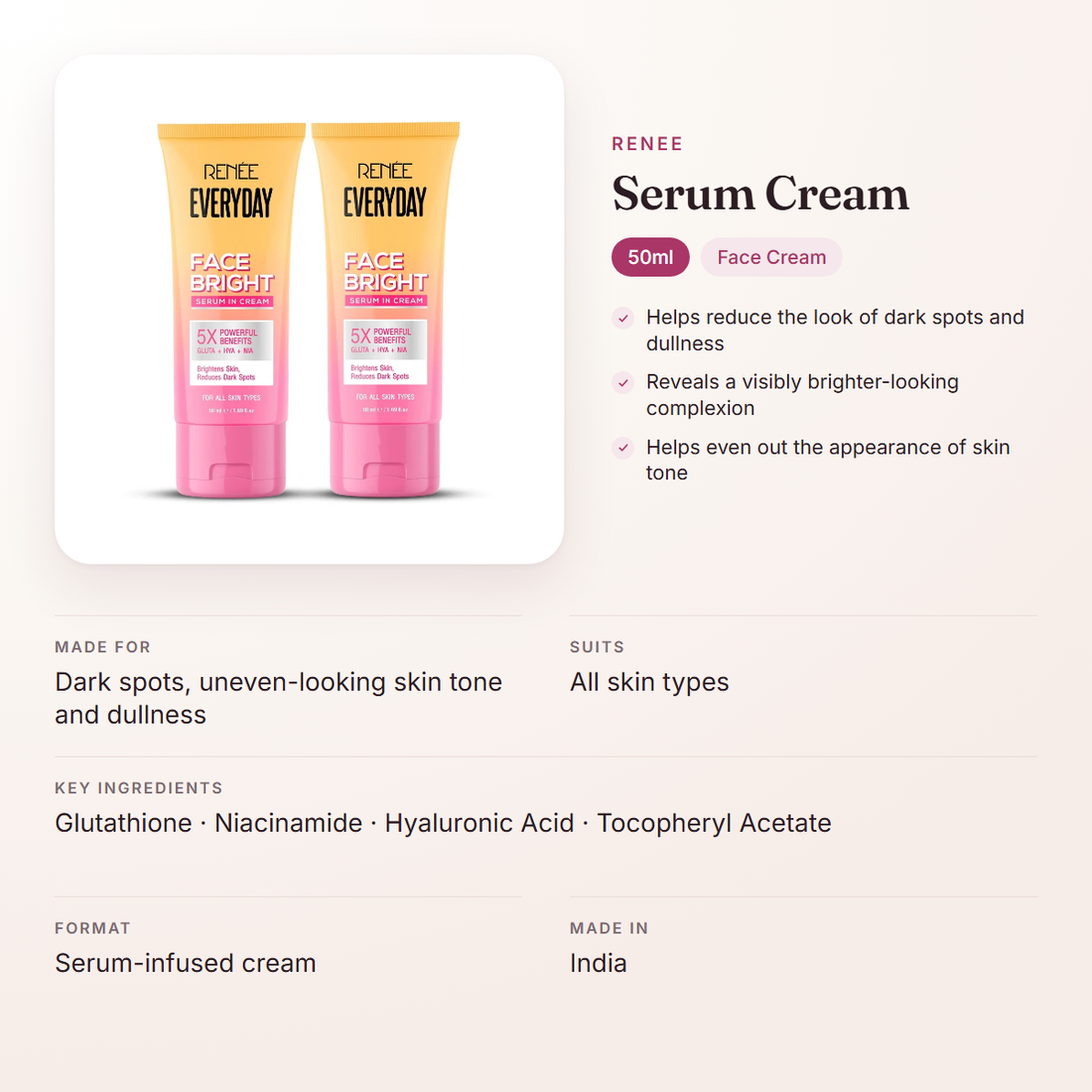RENEE Serum Cream (50ml) – at a glance: what it is for, who it suits and key ingredients