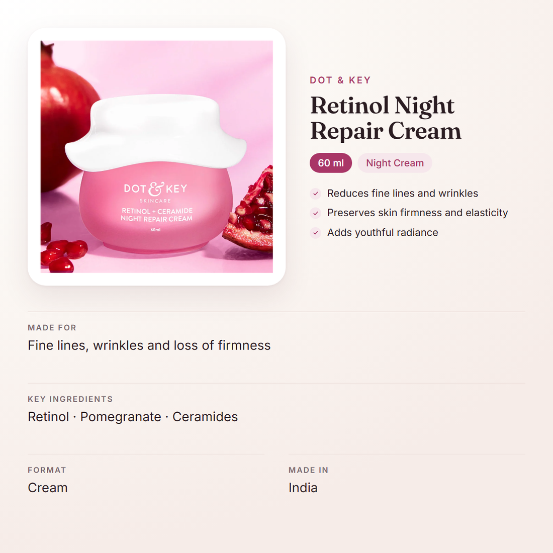 Dot & Key Retinol Night Repair Cream (60 ml) – at a glance: what it is for, who it suits and key ingredients