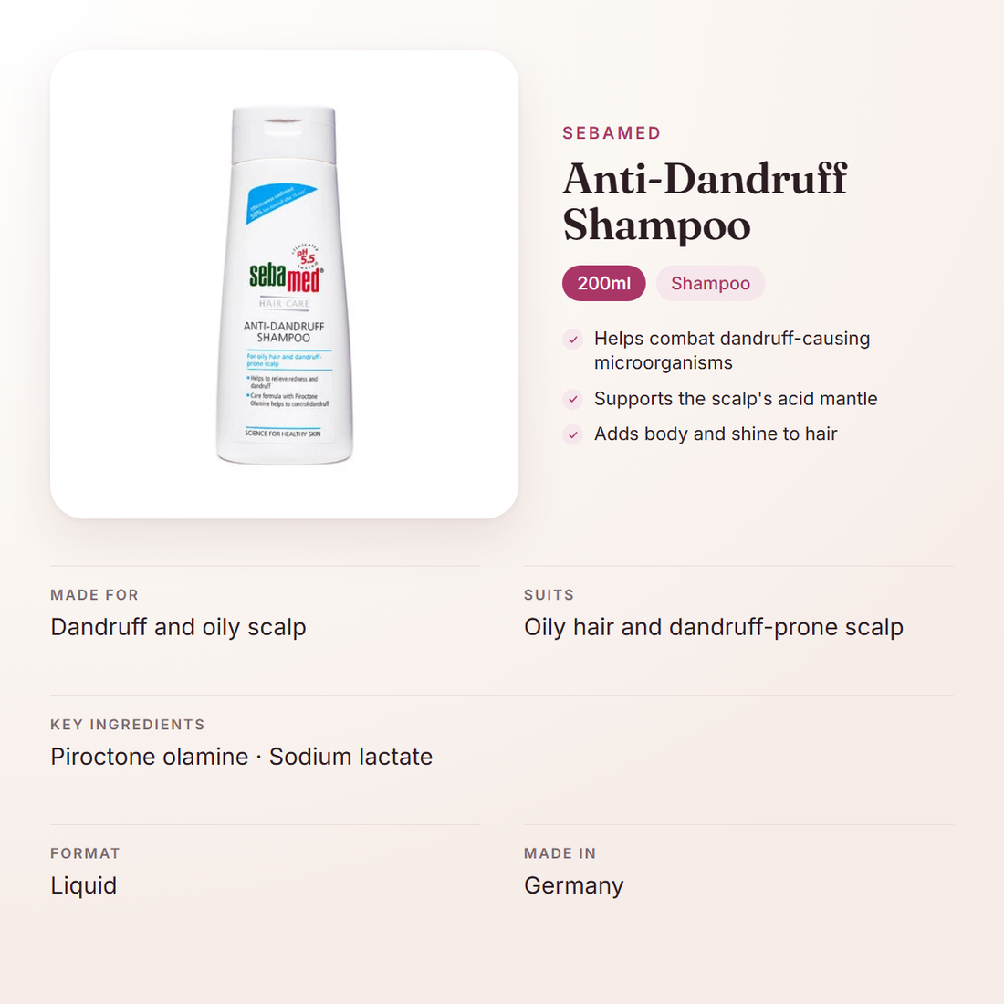 Sebamed Anti-Dandruff Shampoo (200ml) – at a glance: what it is for, who it suits and key ingredients