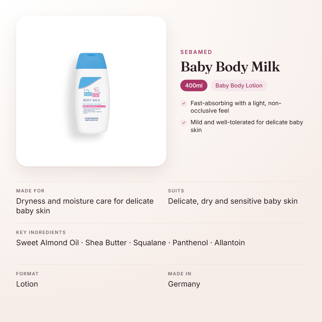Sebamed Baby Body Milk (400ml) – at a glance: what it is for, who it suits and key ingredients