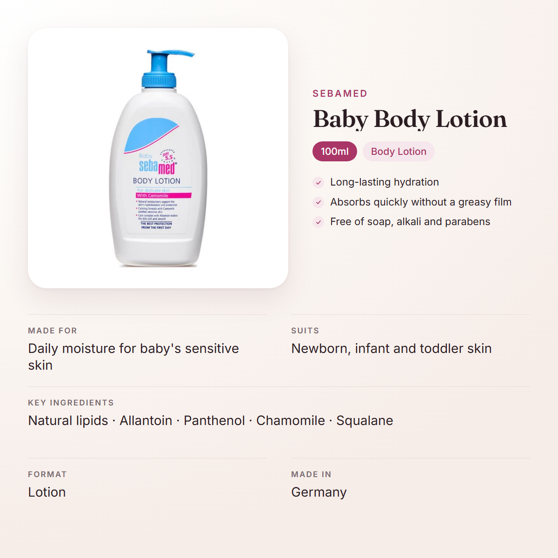 Sebamed Baby Body Lotion (100ml) – at a glance: what it is for, who it suits and key ingredients