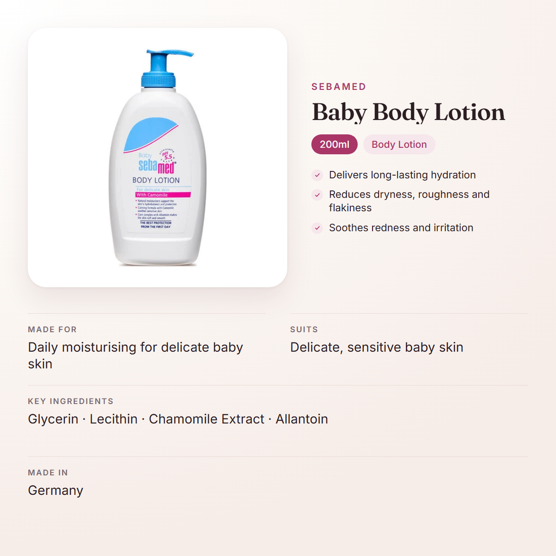 Sebamed Baby Body Lotion (200ml) – at a glance: what it is for, who it suits and key ingredients