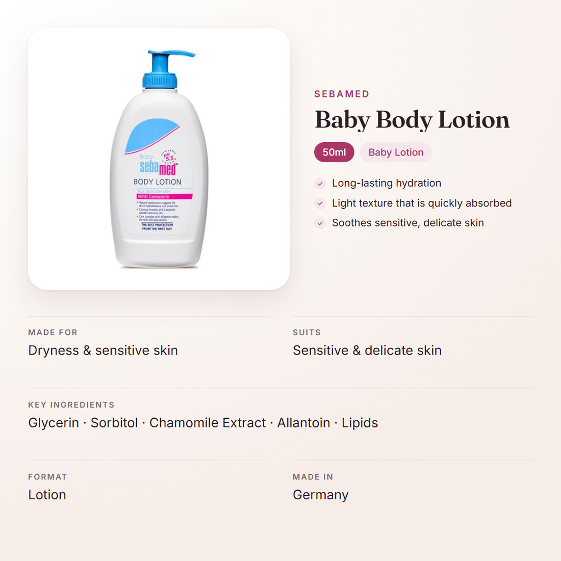 Sebamed Baby Body Lotion (50ml) – at a glance: what it is for, who it suits and key ingredients