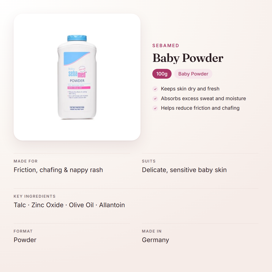 Sebamed Baby Powder (100g) – at a glance: what it is for, who it suits and key ingredients