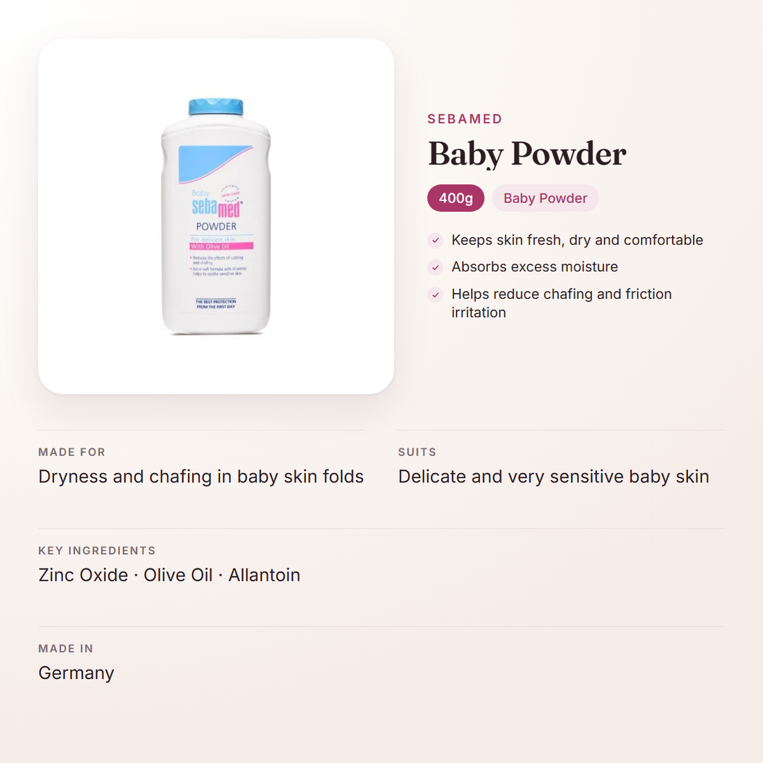 Sebamed Baby Powder (400g) – at a glance: what it is for, who it suits and key ingredients