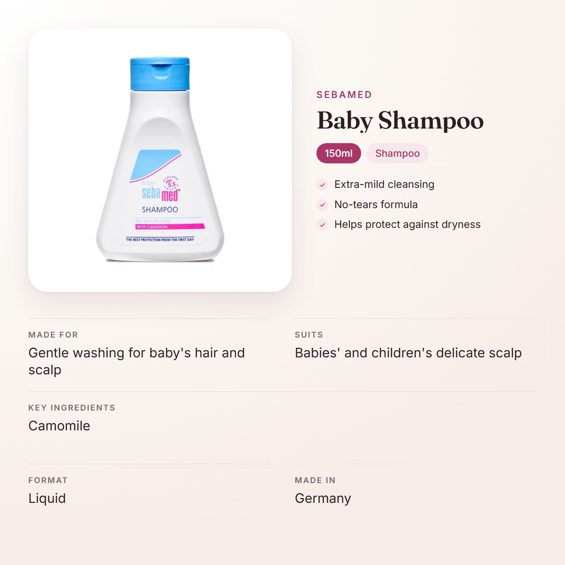 Sebamed Baby Shampoo (150ml) – at a glance: what it is for, who it suits and key ingredients
