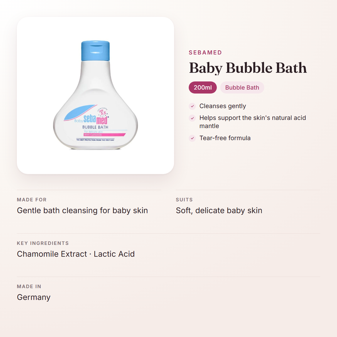 Sebamed Baby Bubble Bath (200ml) – at a glance: what it is for, who it suits and key ingredients