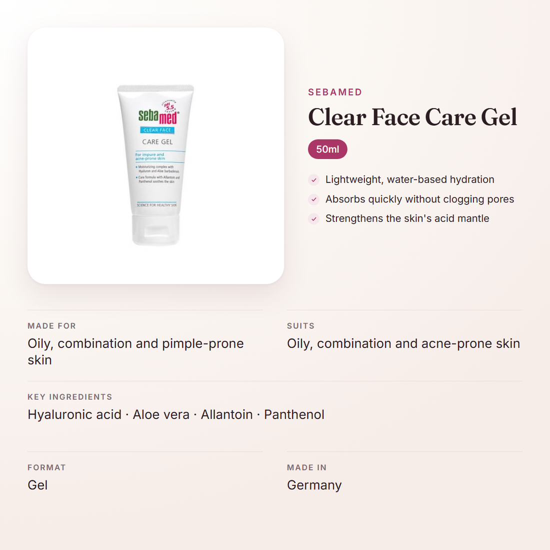 Sebamed Clear Face Care Gel (50ml) – at a glance: what it is for, who it suits and key ingredients