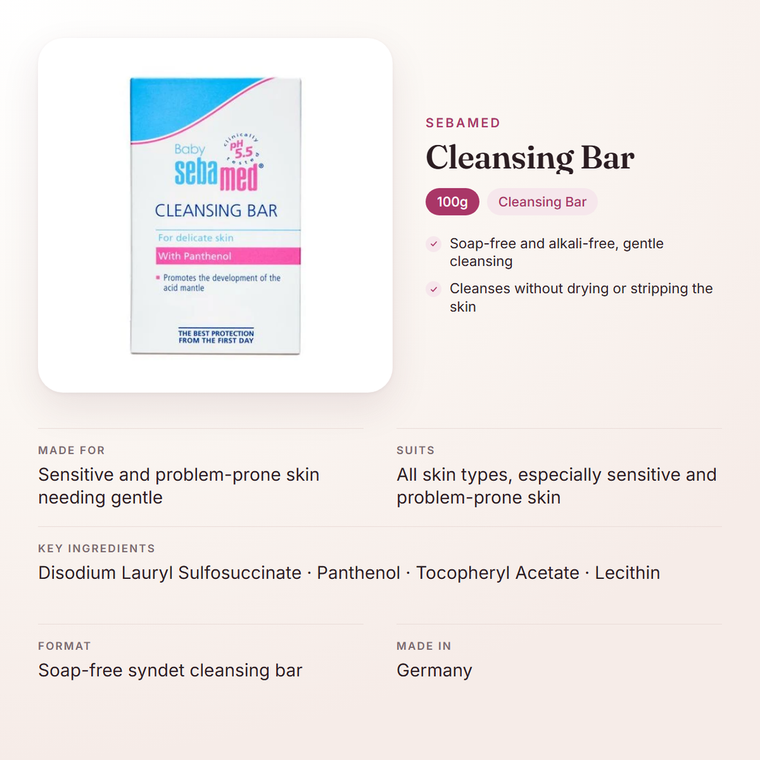 Sebamed Cleansing Bar (100g) – at a glance: what it is for, who it suits and key ingredients