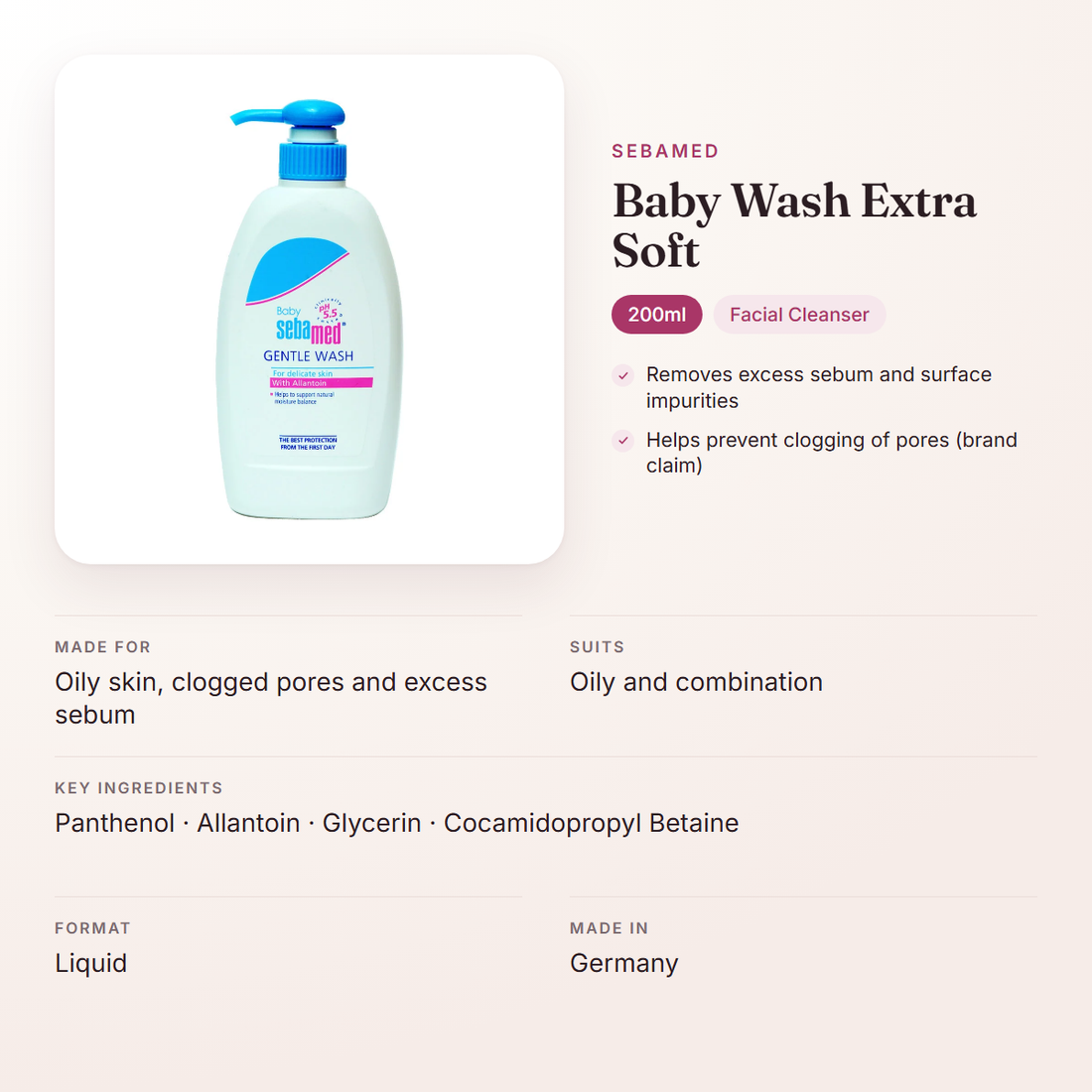 Sebamed Baby Wash Extra Soft (200ml) – at a glance: what it is for, who it suits and key ingredients