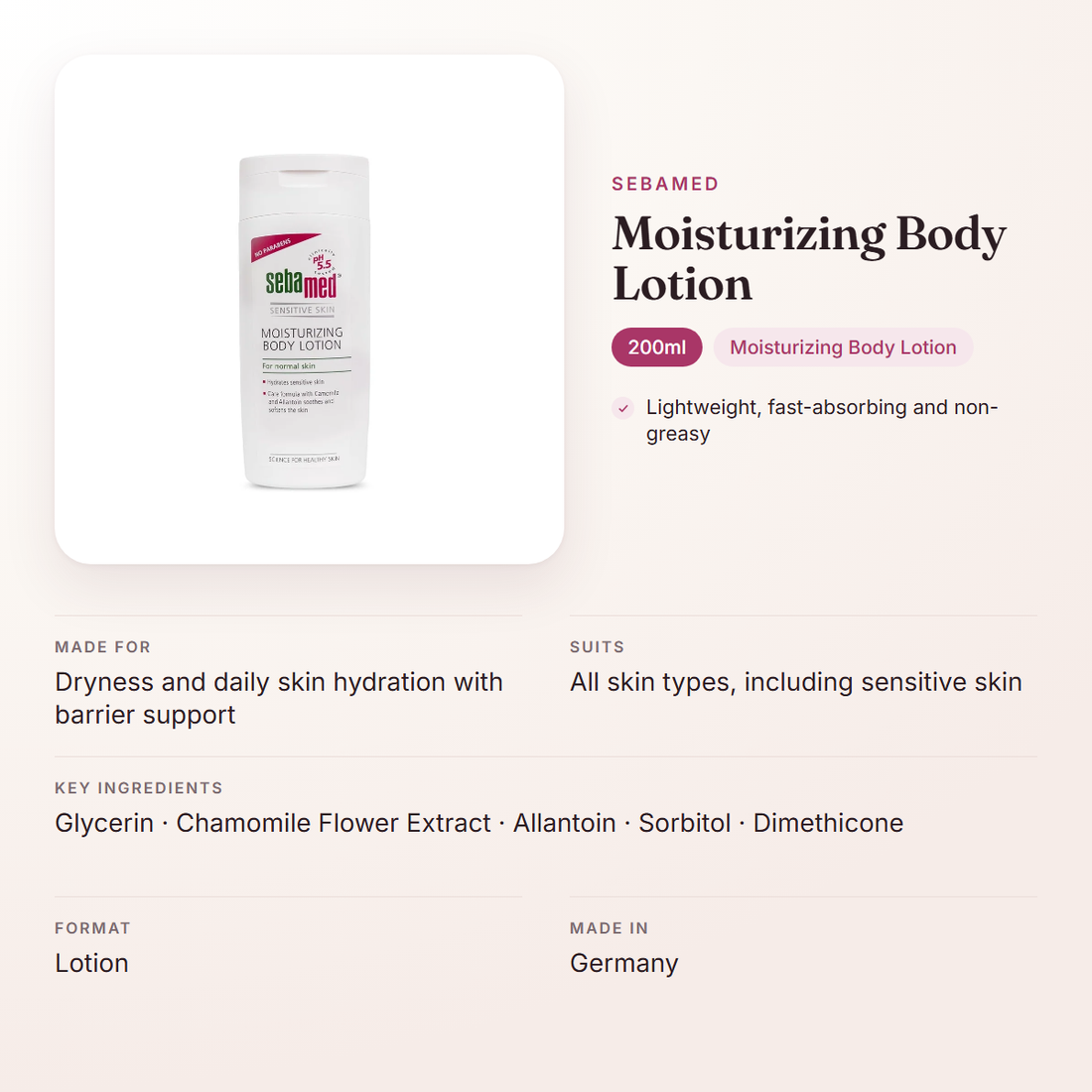 Sebamed Moisturizing Body Lotion (200ml) – at a glance: what it is for, who it suits and key ingredients