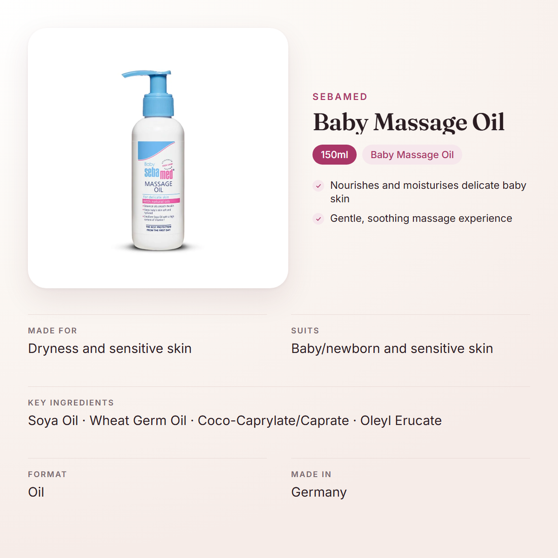 Sebamed Baby Massage Oil (150ml) – at a glance: what it is for, who it suits and key ingredients