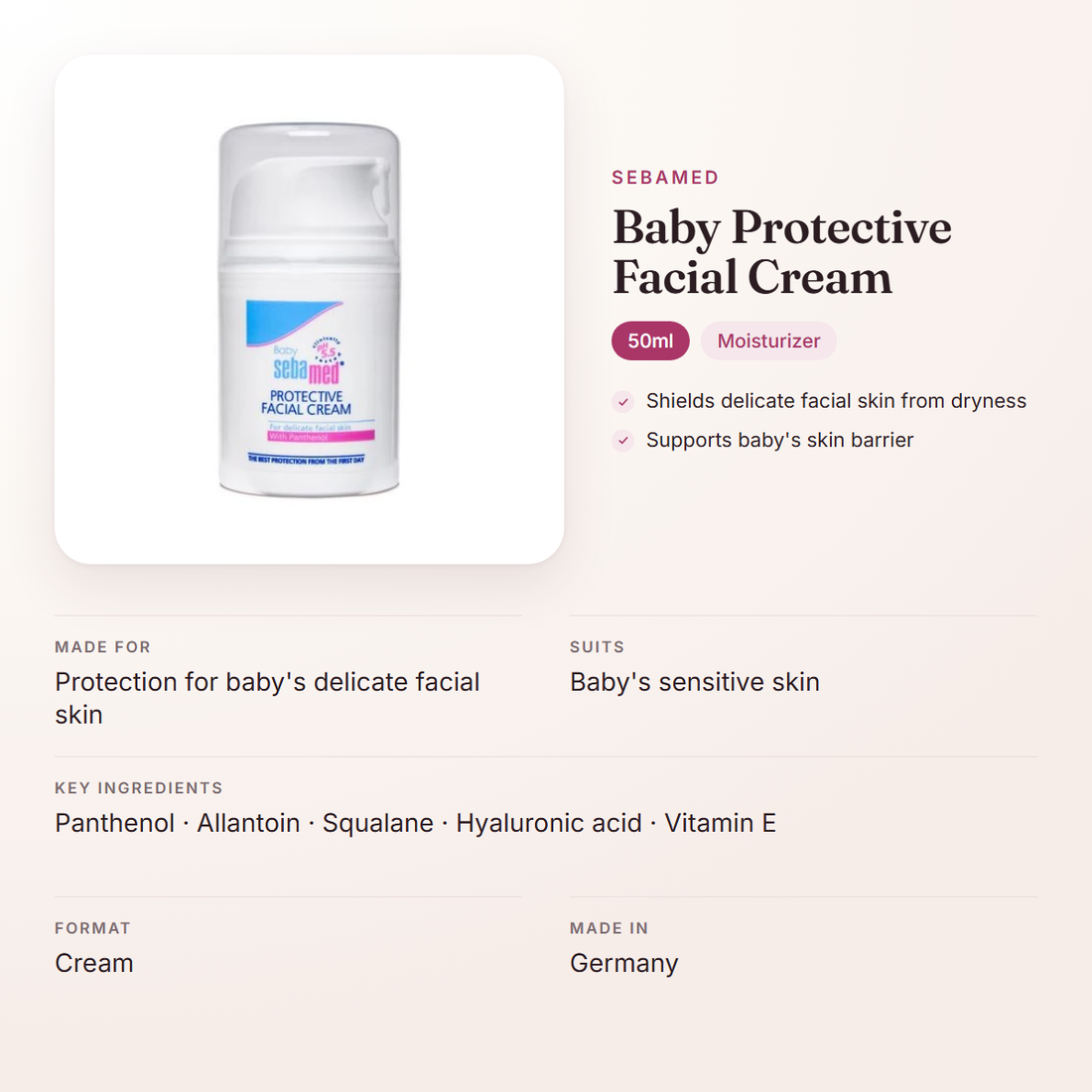 Sebamed Baby Protective Facial Cream (50ml) – at a glance: what it is for, who it suits and key ingredients