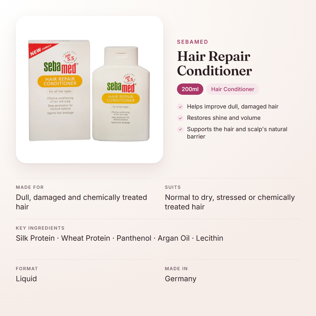 Sebamed Hair Repair Conditioner (200ml) – at a glance: what it is for, who it suits and key ingredients