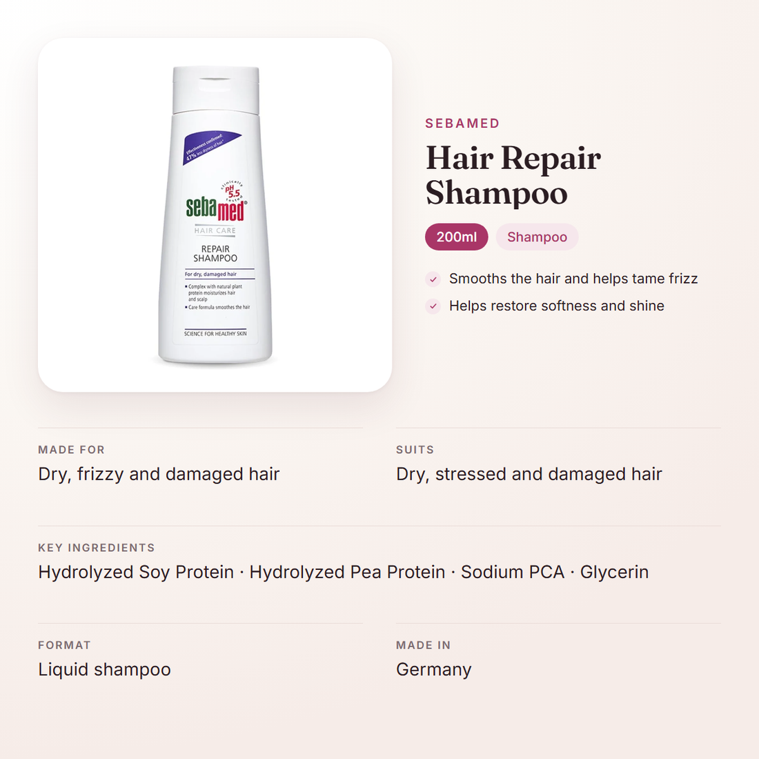 Sebamed Hair Repair Shampoo (200ml) – at a glance: what it is for, who it suits and key ingredients