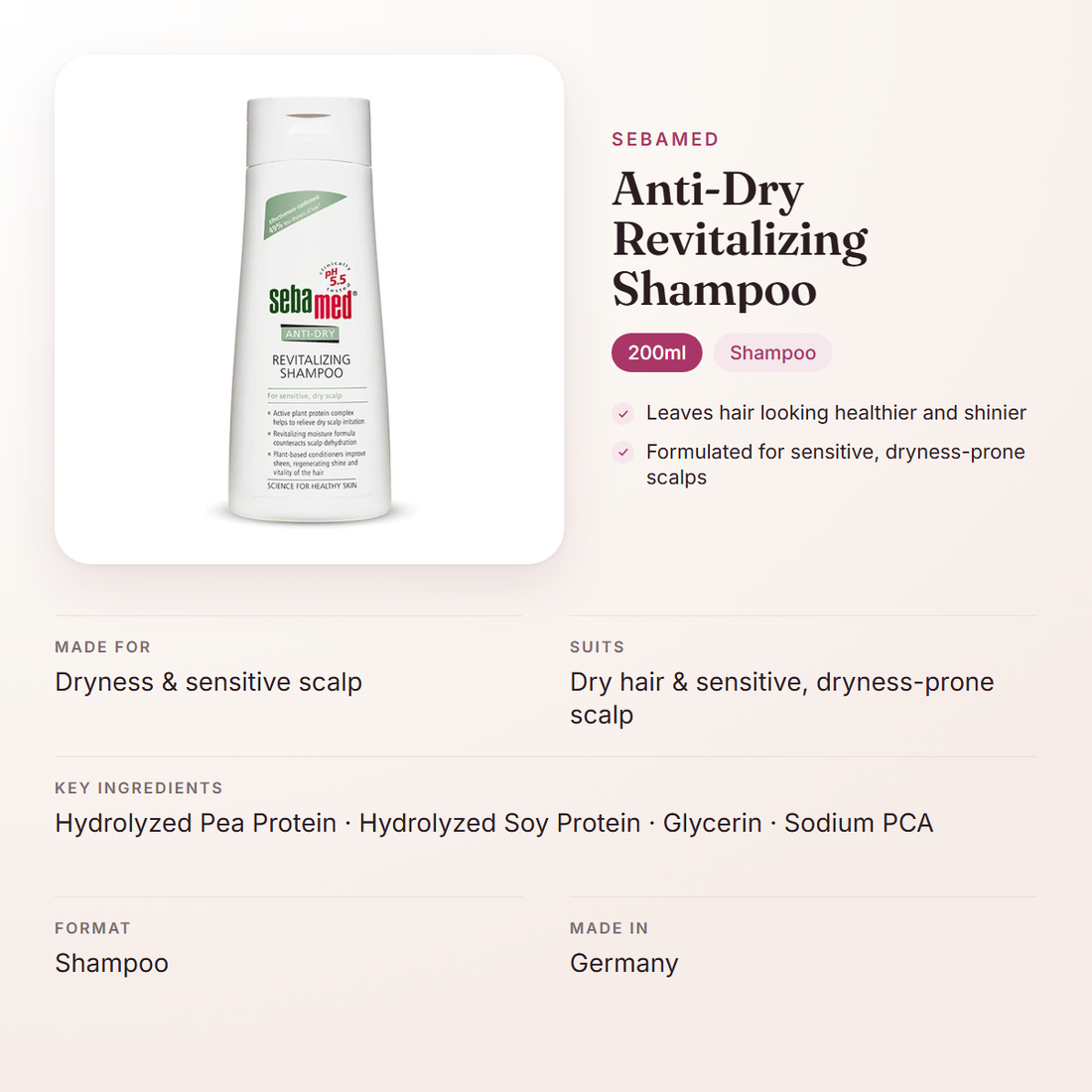 Sebamed Anti-Dry Revitalizing Shampoo (200ml) – at a glance: what it is for, who it suits and key ingredients