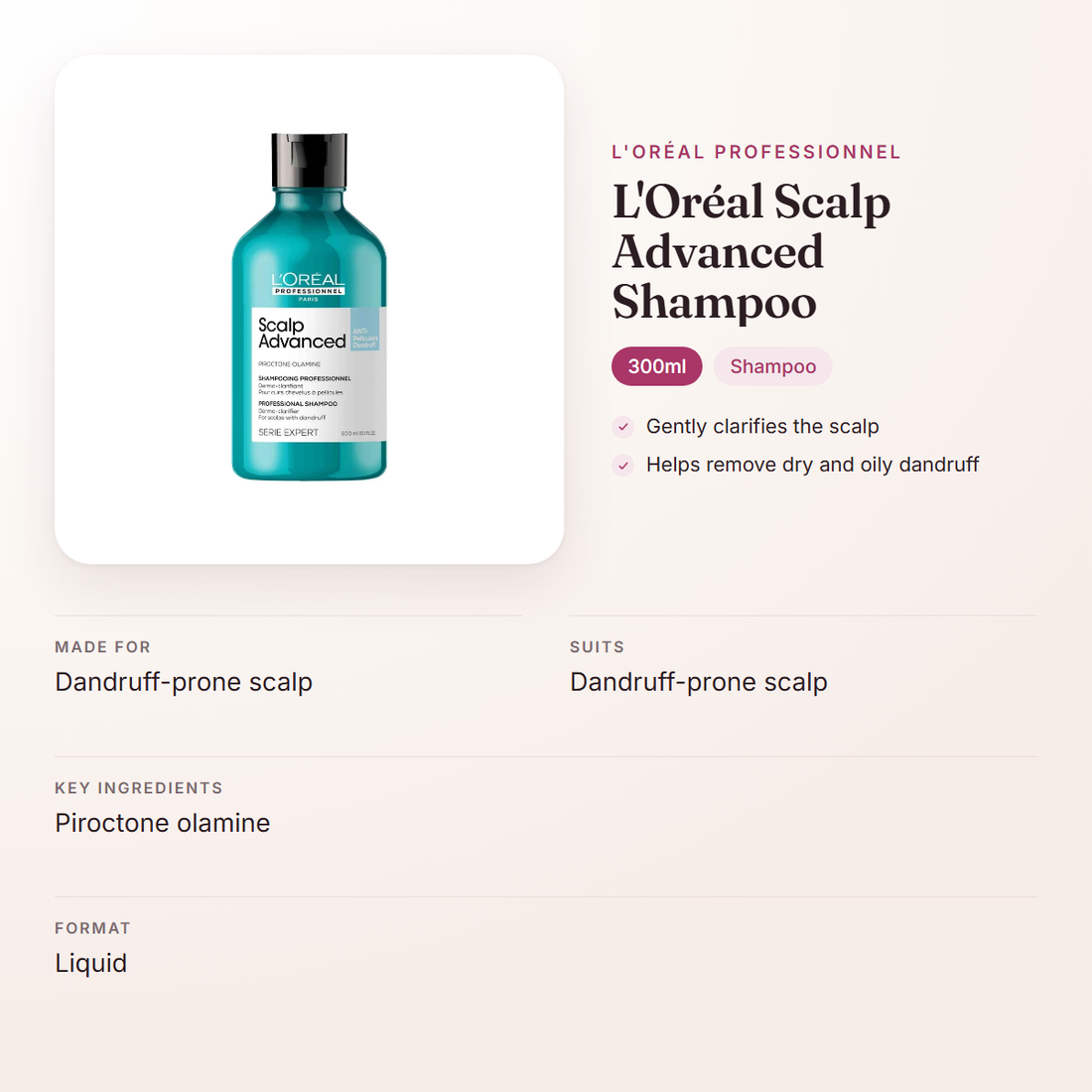 L'Oréal Professionnel L'Oréal Scalp Advanced Shampoo (300ml) – at a glance: what it is for, who it suits and key ingredients