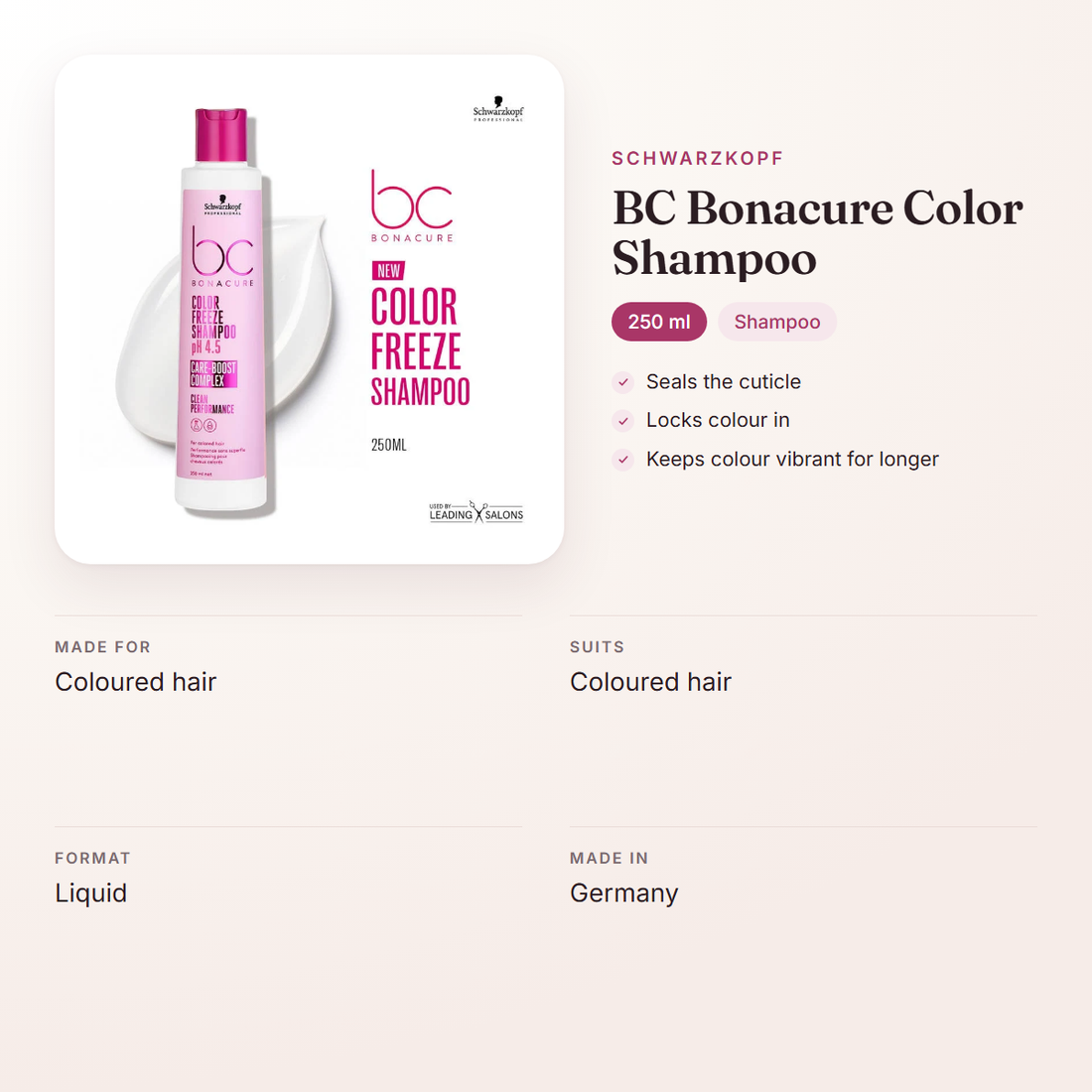 Schwarzkopf BC Bonacure Color Shampoo (250 ml) – at a glance: what it is for, who it suits and key ingredients
