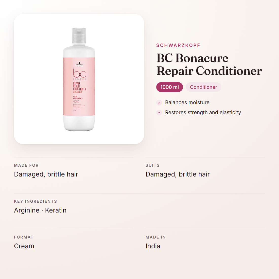 Schwarzkopf BC Bonacure Repair Conditioner (1000 ml) – at a glance: what it is for, who it suits and key ingredients