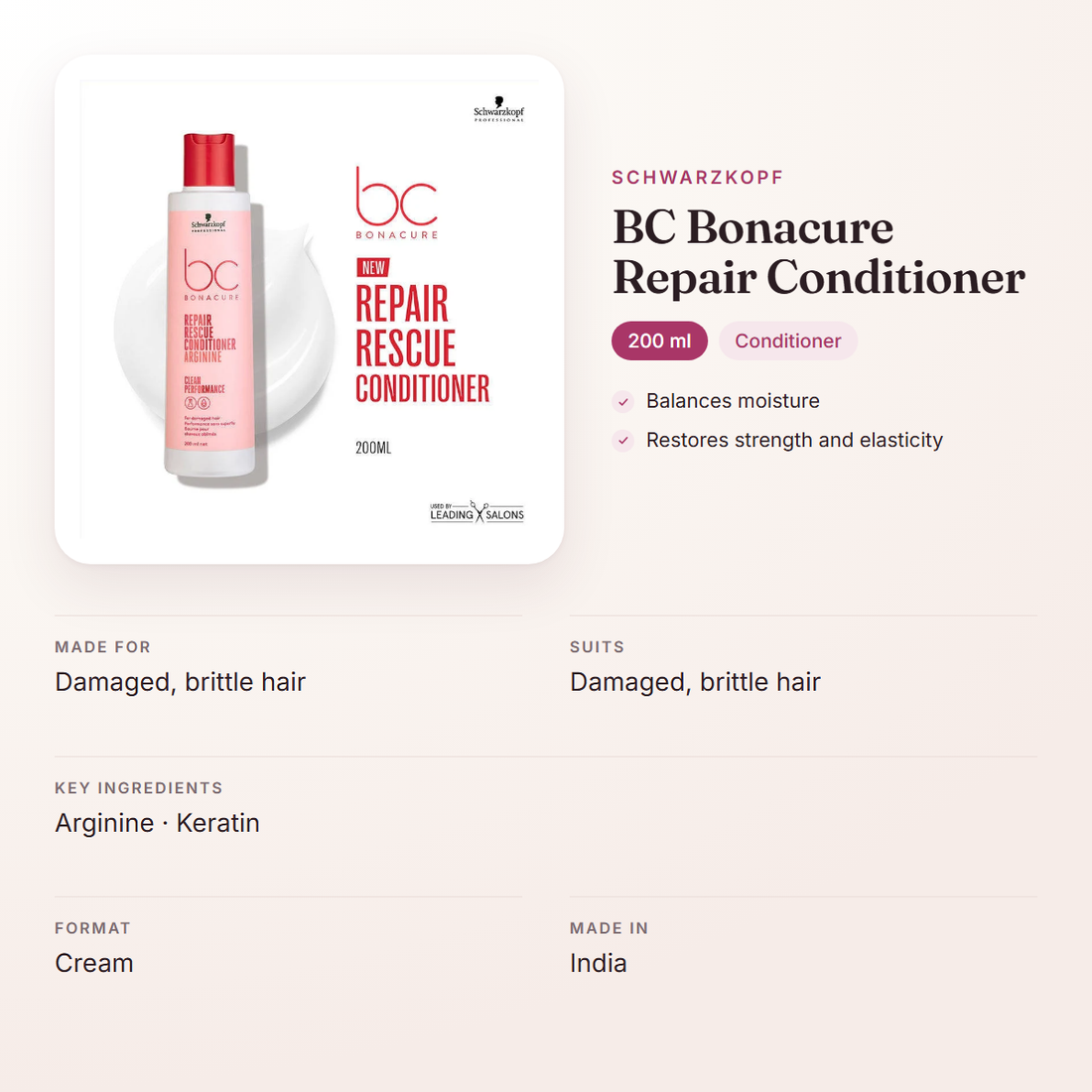 Schwarzkopf BC Bonacure Repair Conditioner (200 ml) – at a glance: what it is for, who it suits and key ingredients