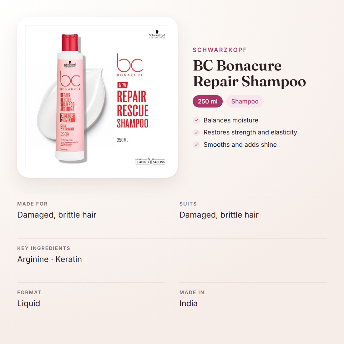 Schwarzkopf BC Bonacure Repair Shampoo (250 ml) – at a glance: what it is for, who it suits and key ingredients
