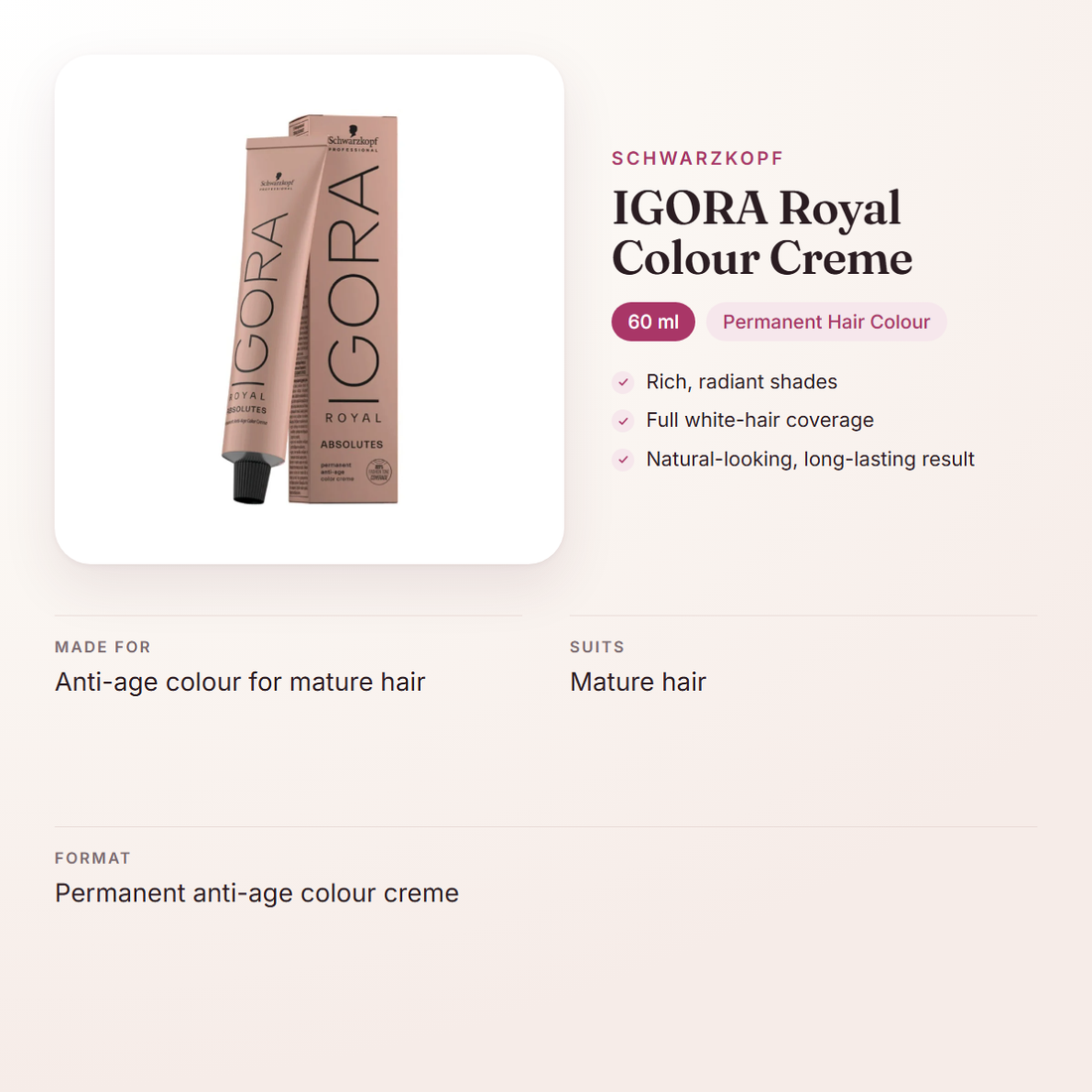 Schwarzkopf IGORA Royal Colour Creme (60 ml) – at a glance: what it is for, who it suits and key ingredients