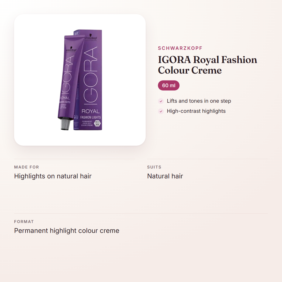 Schwarzkopf IGORA Royal Fashion Colour Creme (60 ml) – at a glance: what it is for, who it suits and key ingredients