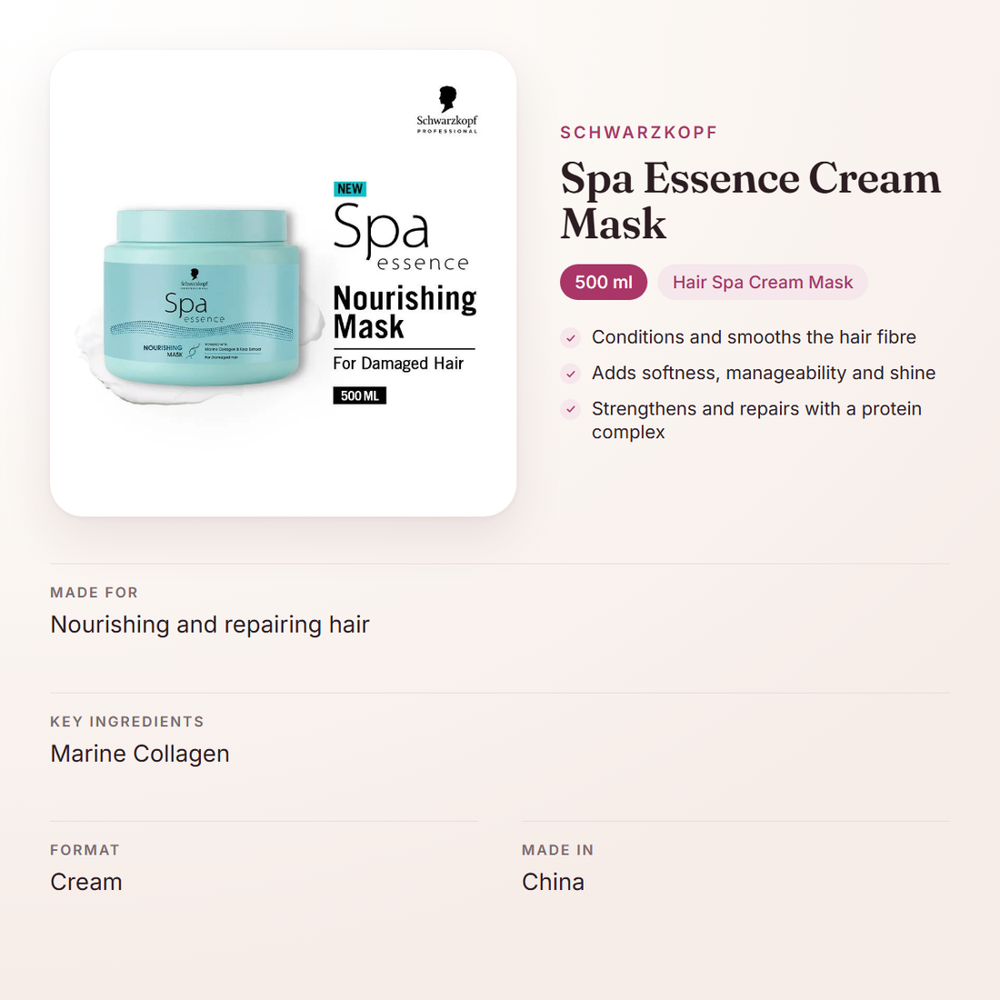 Schwarzkopf Spa Essence Cream Mask (500 ml) – at a glance: what it is for, who it suits and key ingredients