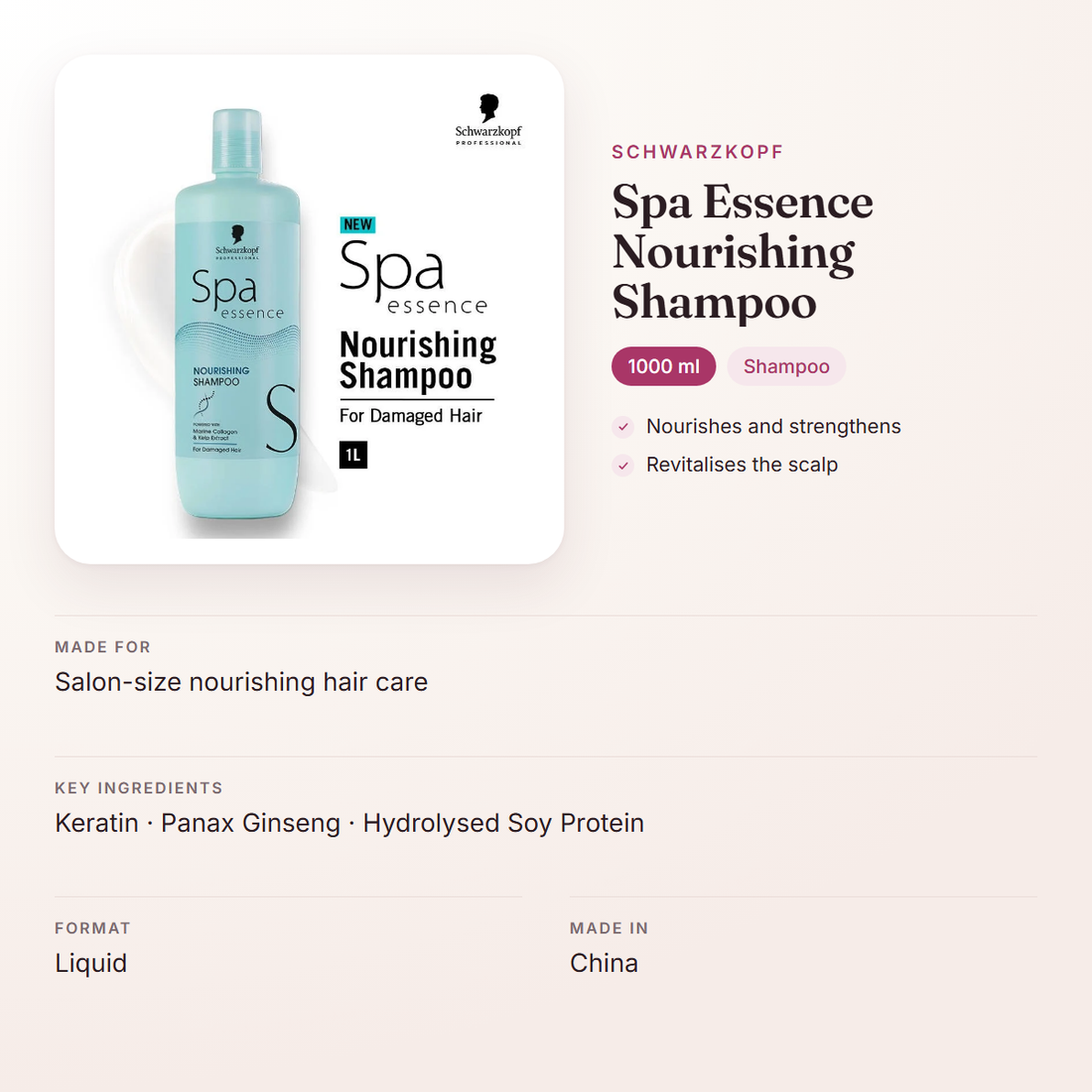 Schwarzkopf Spa Essence Nourishing Shampoo (1000 ml) – at a glance: what it is for, who it suits and key ingredients