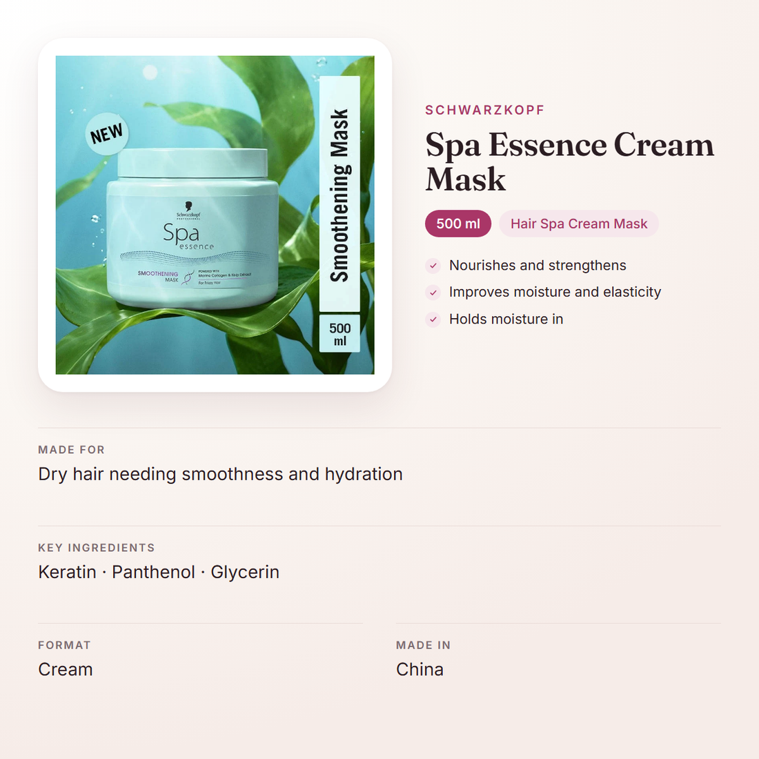 Schwarzkopf Spa Essence Cream Mask (500 ml) – at a glance: what it is for, who it suits and key ingredients