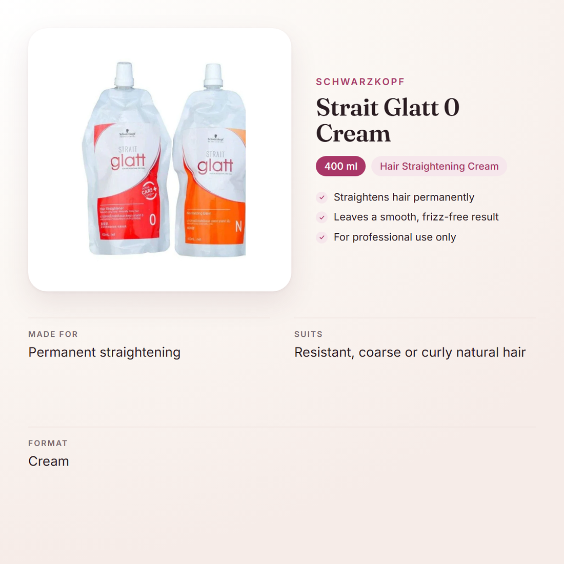 Schwarzkopf Strait Glatt 0 Cream (400 ml) – at a glance: what it is for, who it suits and key ingredients