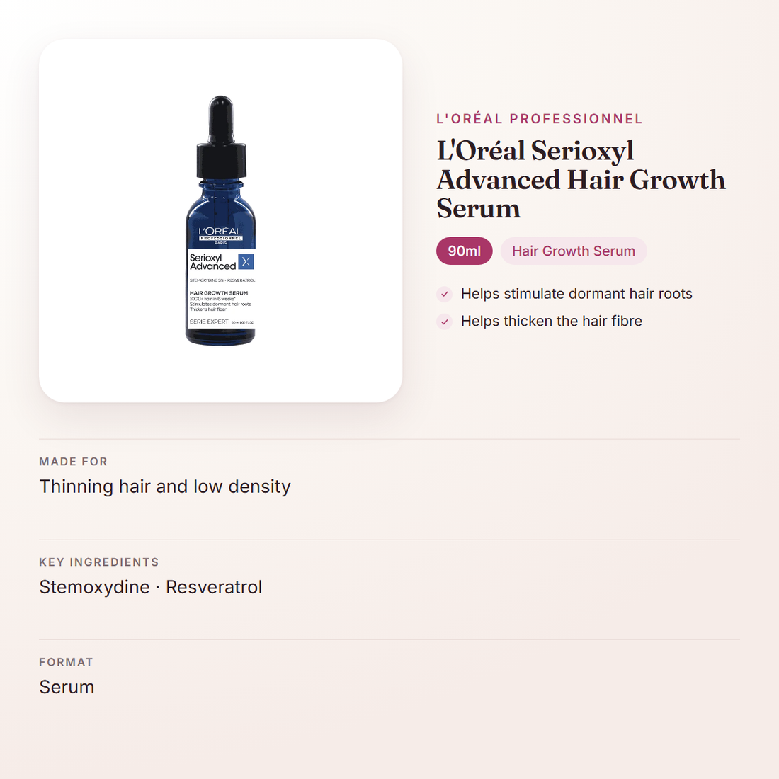 L'Oréal Professionnel L'Oréal Serioxyl Advanced Hair Growth Serum (90ml) – at a glance: what it is for, who it suits and key ingredients