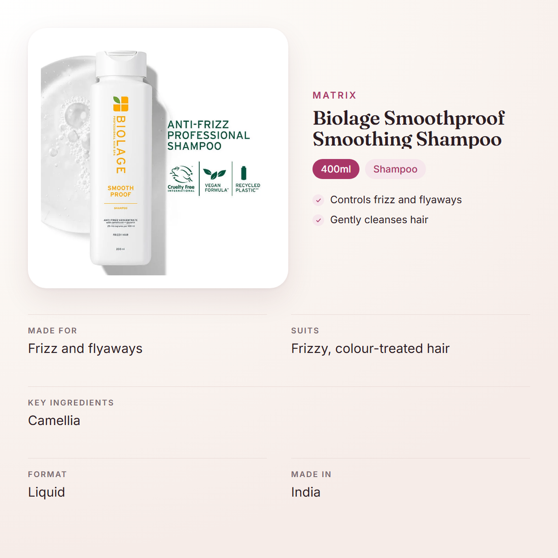 Matrix Biolage Smoothproof Smoothing Shampoo (400ml) – at a glance: what it is for, who it suits and key ingredients