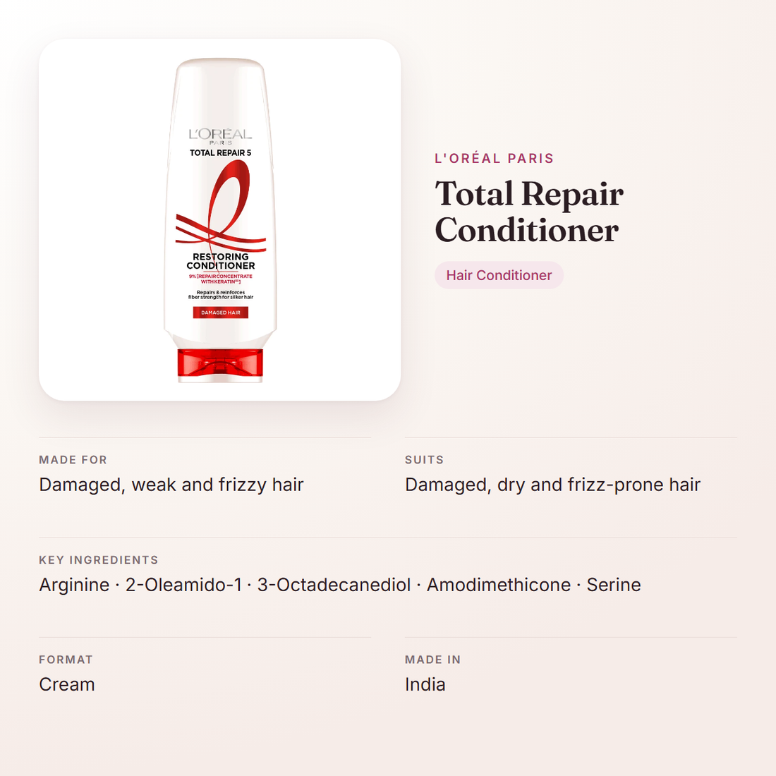 L'Oréal Paris Total Repair Conditioner – at a glance: what it is for, who it suits and key ingredients