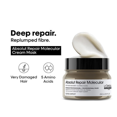 L'Oréal Professionnel Absolut Repair Molecular Deep Repairing Cream Mask For Very Damaged Hair (250ml)