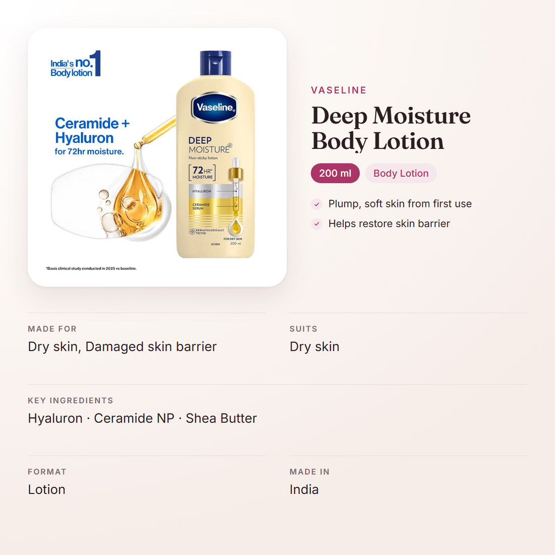 Vaseline Deep Moisture Body Lotion (200 ml) – at a glance: what it is for, who it suits and key ingredients