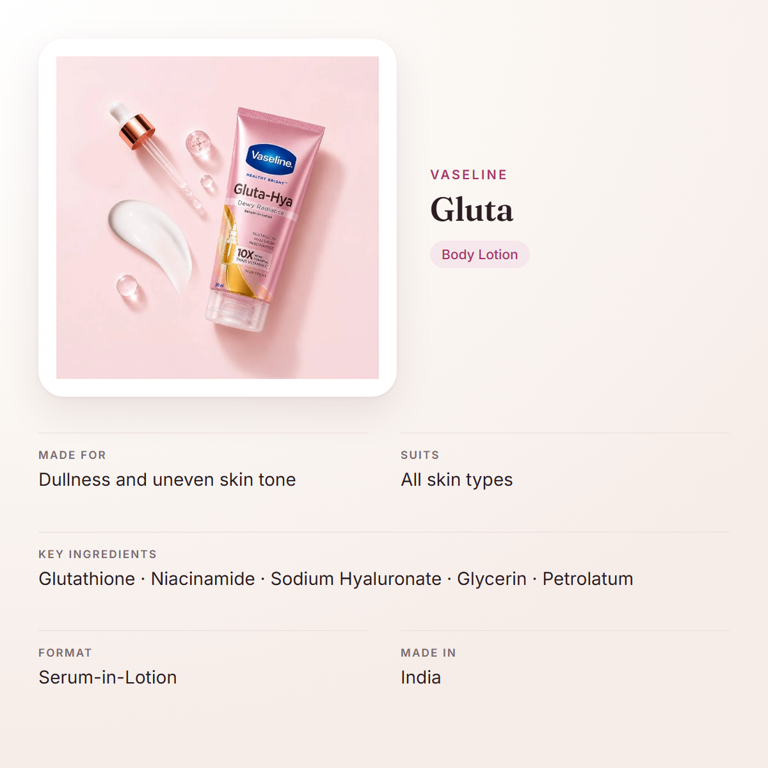 Vaseline Gluta – at a glance: what it is for, who it suits and key ingredients