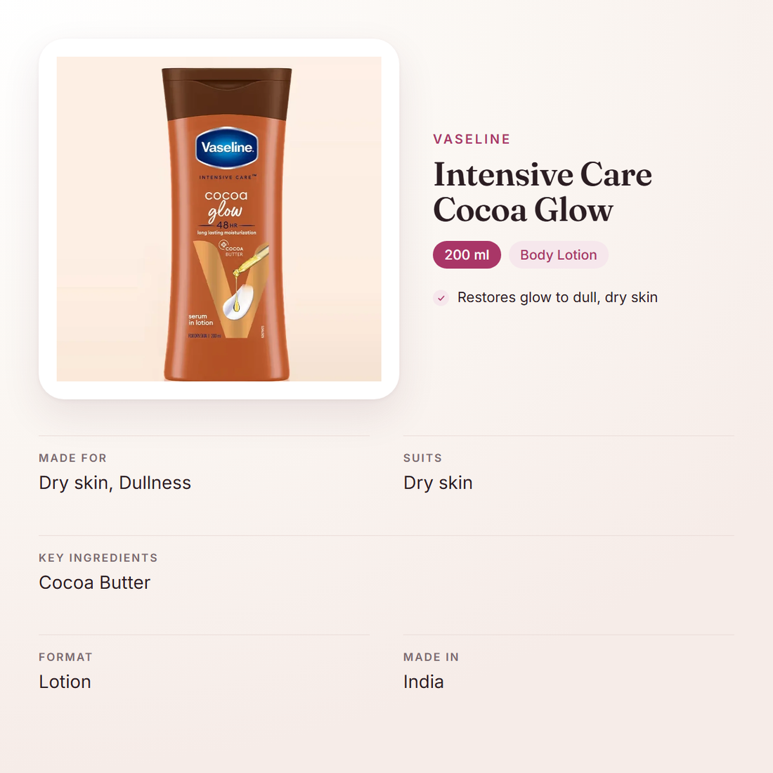 Vaseline Intensive Care Cocoa Glow (200 ml) – at a glance: what it is for, who it suits and key ingredients