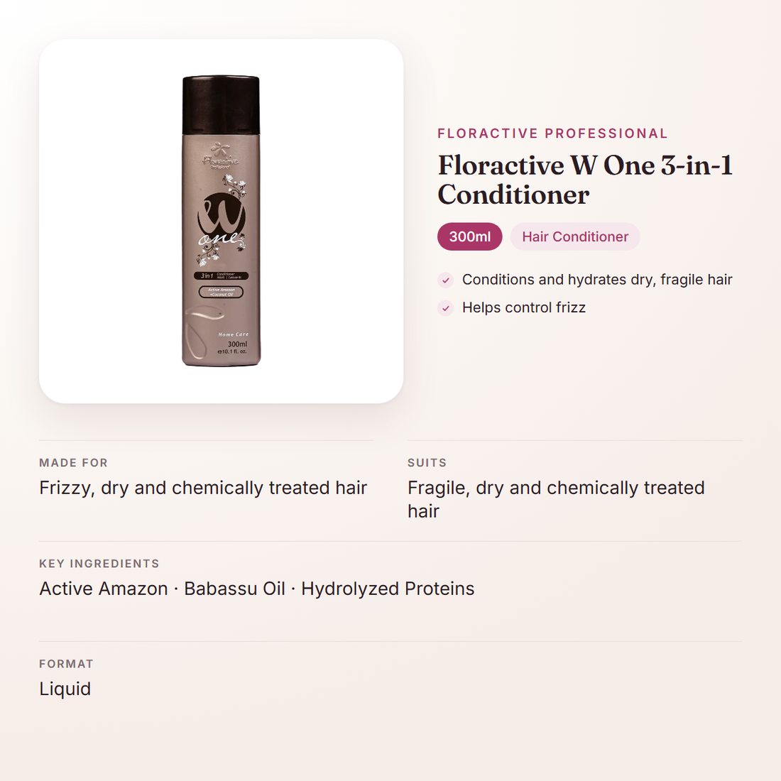 Floractive Professional Floractive W One 3-in-1 Conditioner (300ml) – at a glance: what it is for, who it suits and key ingredients