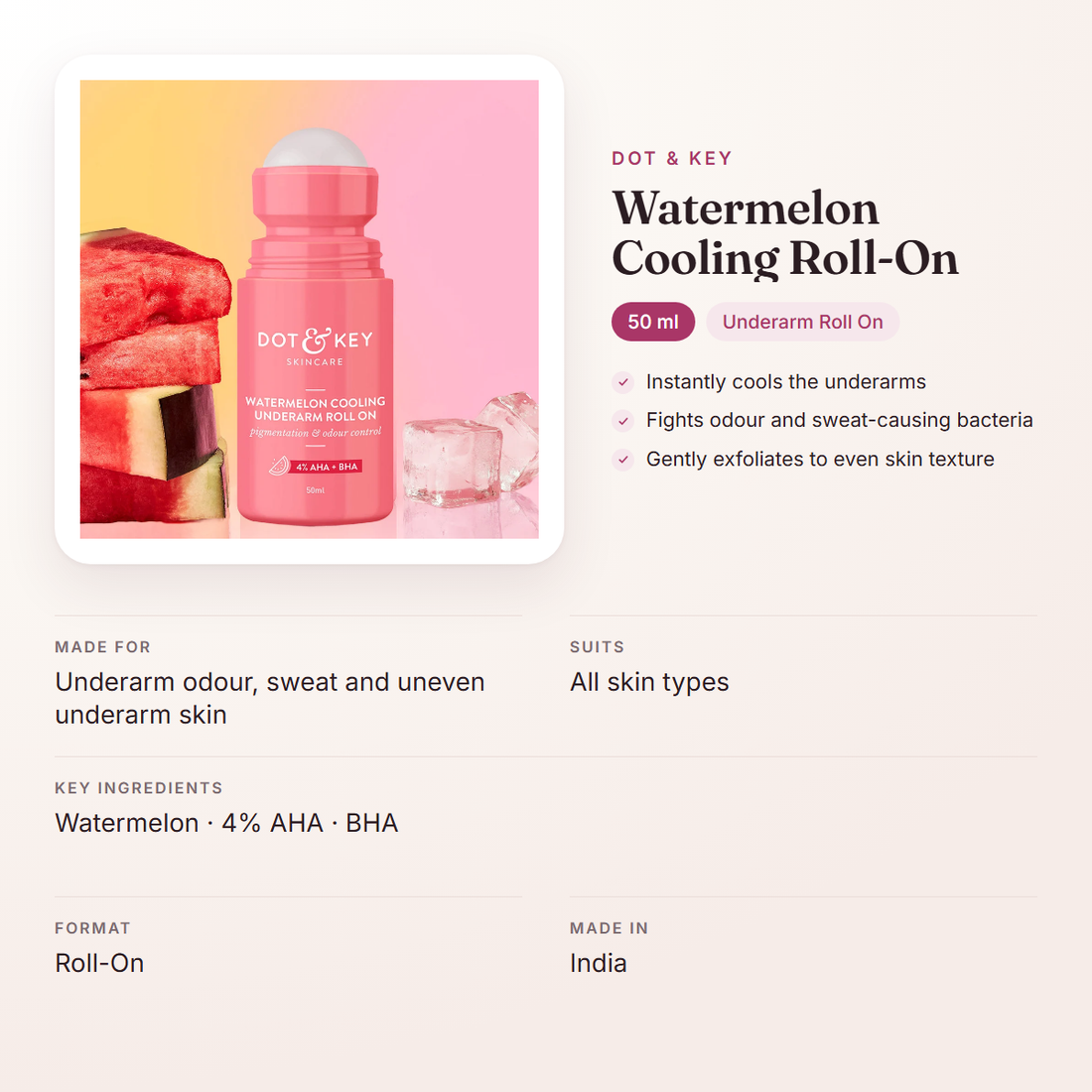 Dot & Key Watermelon Cooling Roll-On (50 ml) – at a glance: what it is for, who it suits and key ingredients