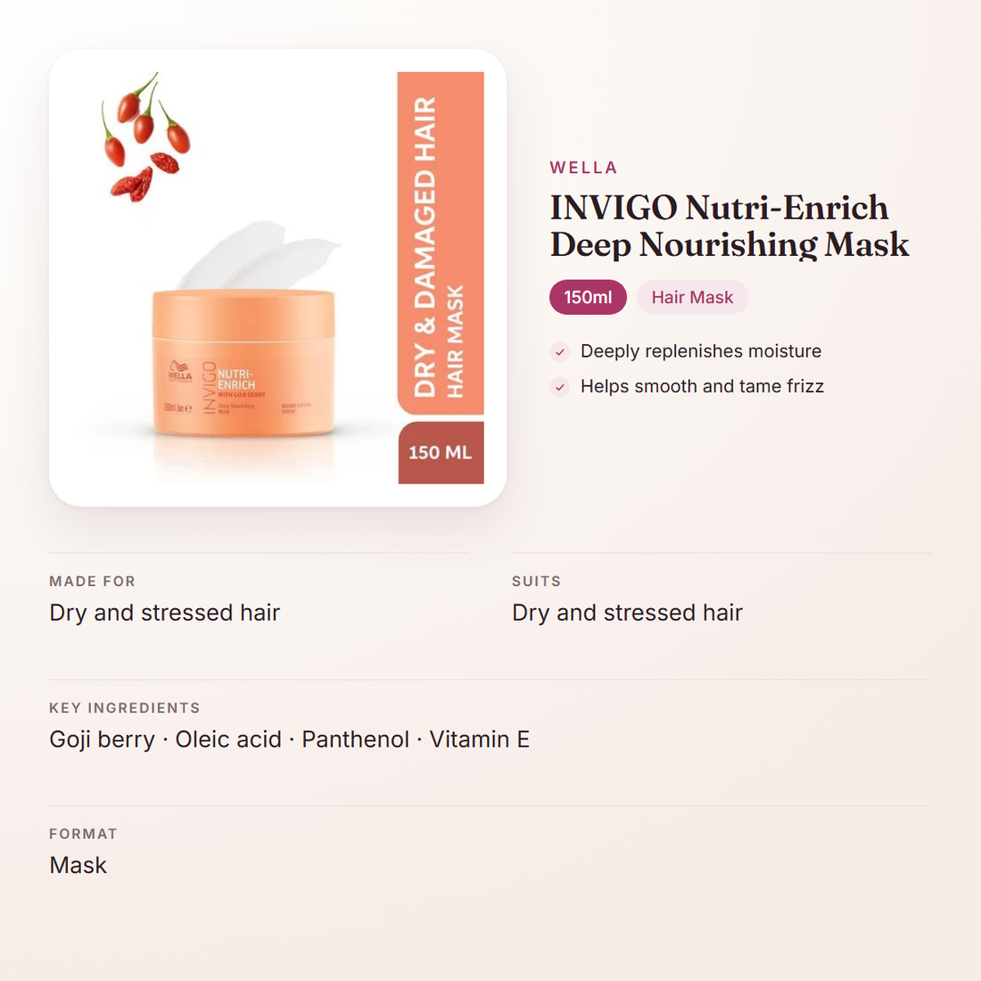 Wella INVIGO Nutri-Enrich Deep Nourishing Mask (150ml) – at a glance: what it is for, who it suits and key ingredients